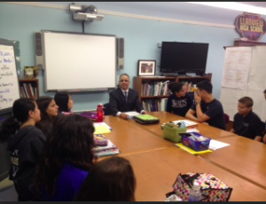 Juan Mendez, Queens superintendent, visited the school on Wednesday November 12 to review and comment on the schools overall performance. He visited with students, parents, and teachers to have conversations about their experiences within the school. Photo by Markella Giannakopoulos 