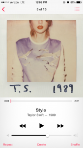 "Style" is a Miami-Vice inspired track which is the 3rd song on 1989, which compares fashion trends that never go out of style to feelings that never go out of style. This song takes away from the idea of late-80's pop, with a sense of a 70's groove tune. Picture is a screenshot.