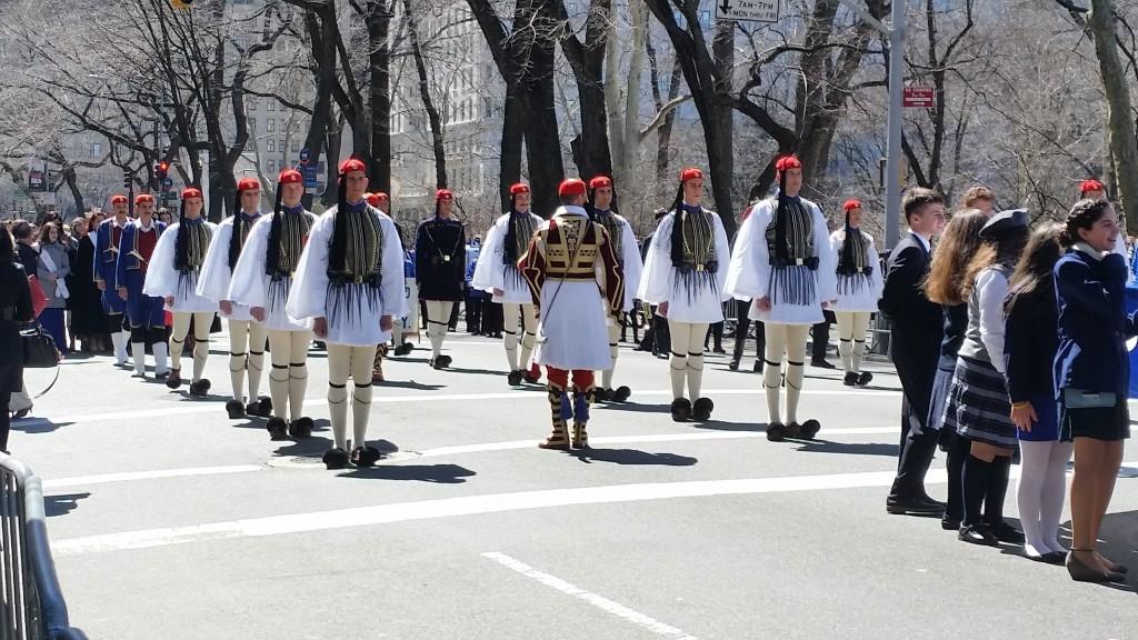 The Tsoliades, also known as the Presidential guard, flew in from Greece to participate with other communities in the Greek Independence Day Parade. Photo by Markella Giannakopoulos.