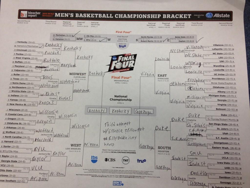 March Madness brackets show the top picks for this years NCAA Mens Basketball Tournament. Photo by Jordan Fickling. 