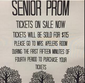 Prom tickets are on sale right now in Mrs.Apelers room during the first 15minutes of lunch (4th period). Tickets will be sold for $115. Prom will take place on June 17 from 7pm to 12am. Picture by Samantha Ubertini