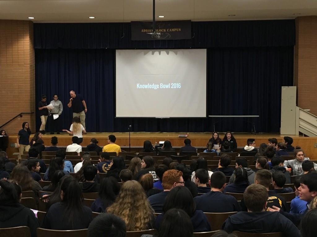 Each grade participating had one minute to answer each question projected, while other grade come together in the auditorium to witness and cheer on their peers. Photo attributions to Nicole Yu​