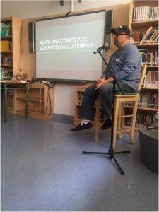 Lorenzo Carcaterra, the author of the book Sleepers, visited WJPS. Carcaterra discussed Hell's Kitchen and what it was like for him growing up there as a child compared to what the world sees today's as a popular touristic location. Photo attributed to @JanaeK_wjps Twitter. 