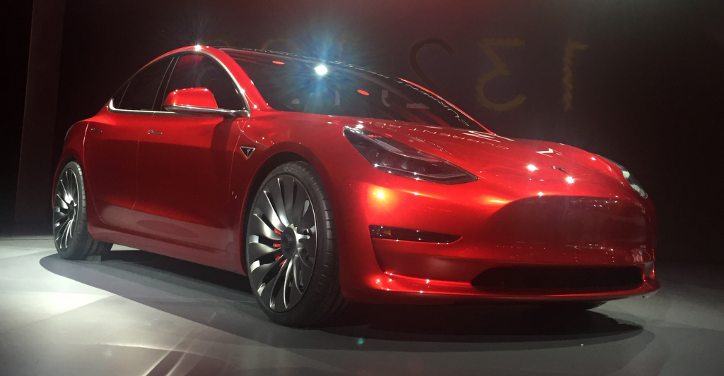 This is an image of the new electric car, a Tesla model 3. Photo by Steve Jurvetson.