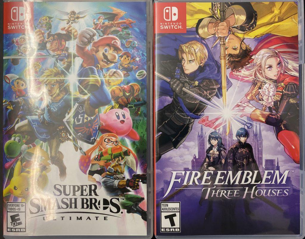 Super smash Bros. and Fire Emblem: Three Houses games for the Nintendo Switch
